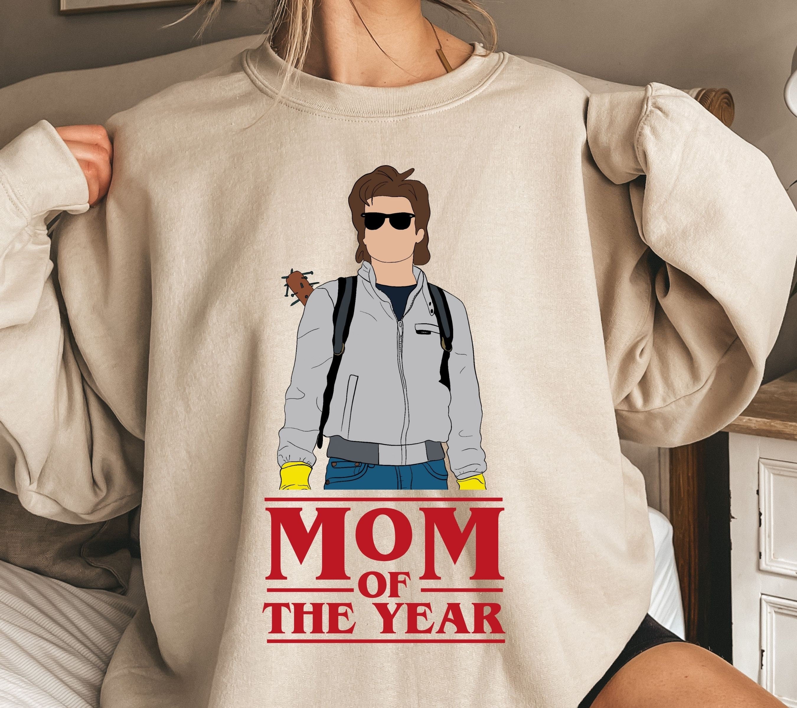 Steve Harrington Mom of the Year Sweatshirt - Cozy Gildan 18000 Crewneck for Women, Perfect Gift, Trendy Printify Choice for Fans