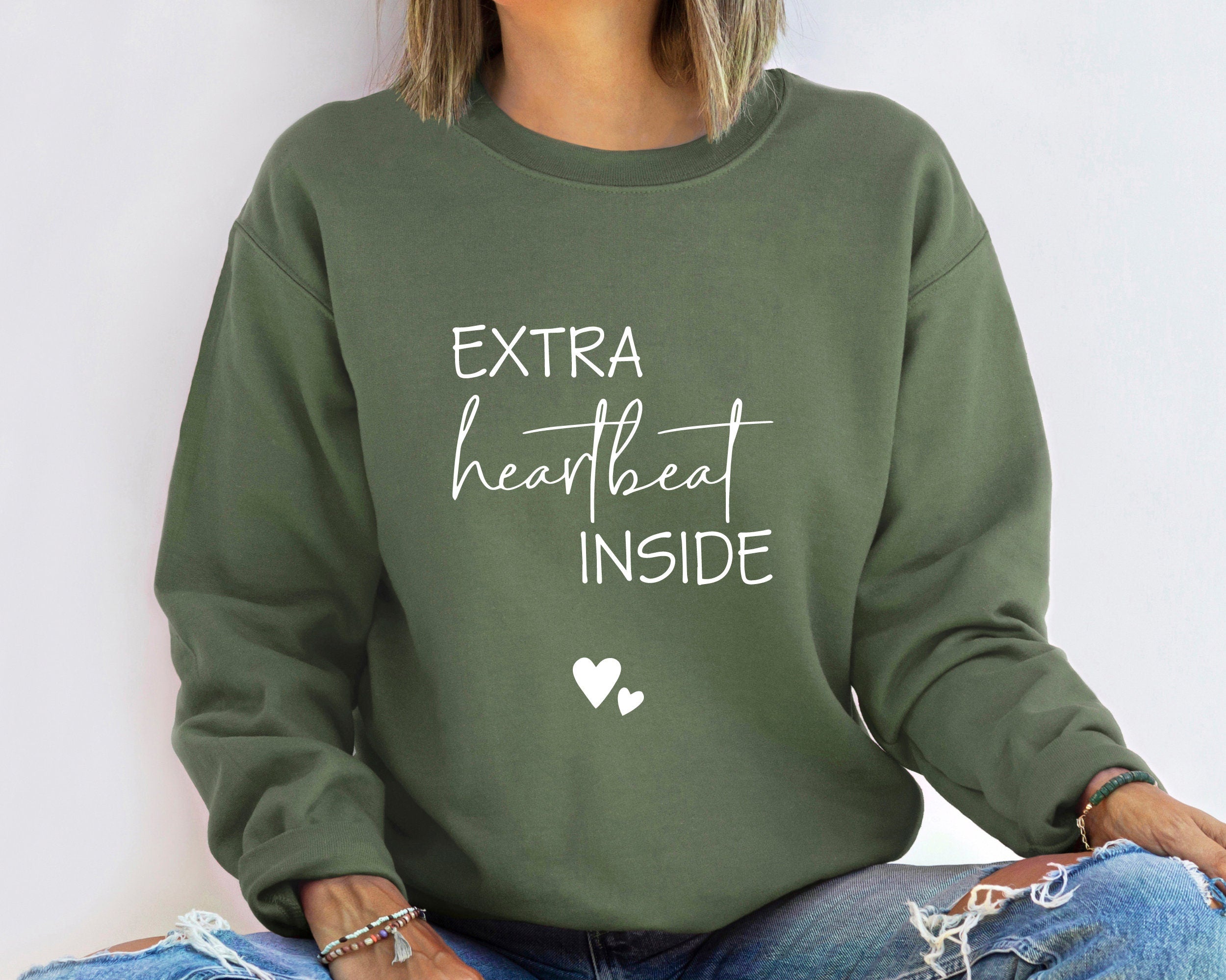 Extra Heartbeat Inside Sweatshirt, Gildan 18000, Pregnancy Reveal Outfit, Cozy Maternity Gift, Printify Choice for Expecting Moms