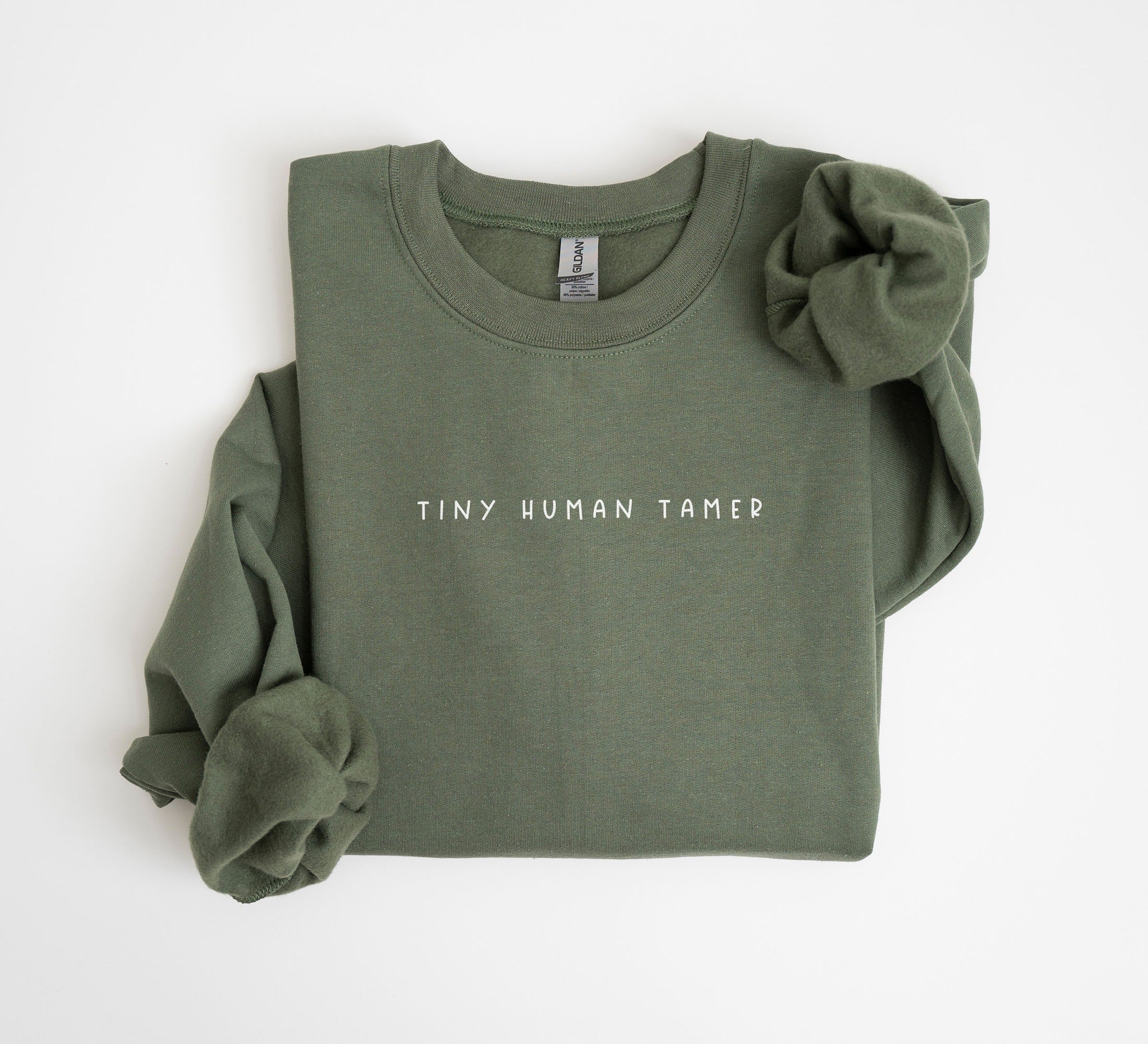Tiny Human Tamer Sweatshirt: Gildan 18000 Unisex Crewneck, Preschool Teacher Gift, Minimalist Aesthetic, Cozy Daycare Outfit