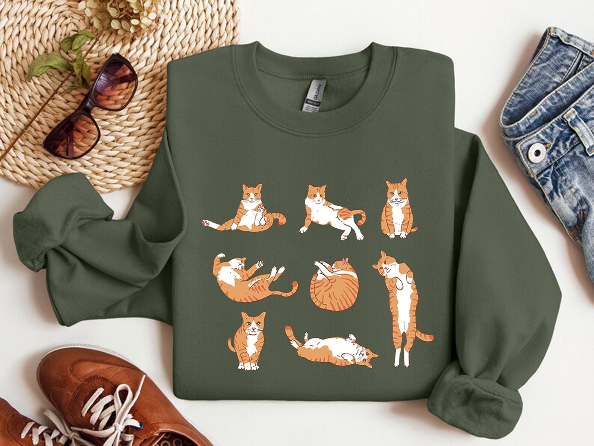 Cozy Gildan 18000 Orange Cat Sweatshirt for Women, Perfect Cat Mom Gift, Printify Choice, Cute Ginger Tabby, Crazy Cat Lady Essential