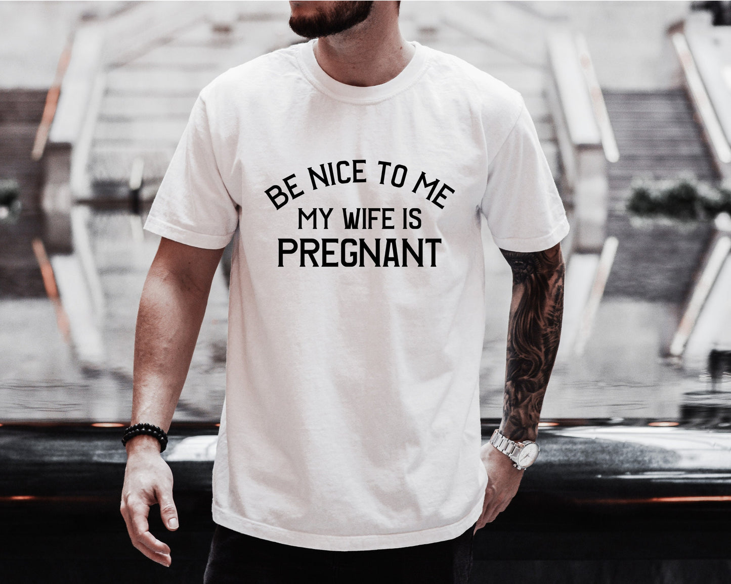 New Dad Shirt - Be Nice to Me My Wife is Pregnant, Gildan 5000 Unisex Heavy Cotton Tee, Perfect Gift for New Fathers, Printify Choice