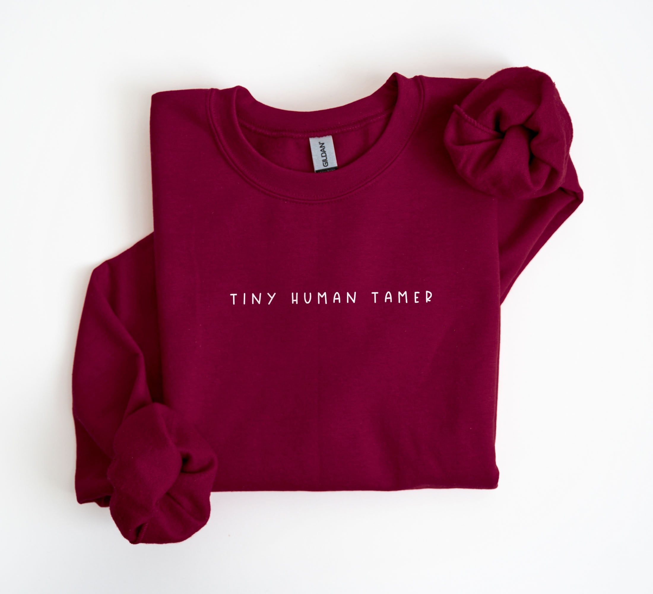 Tiny Human Tamer Sweatshirt: Gildan 18000 Unisex Crewneck, Preschool Teacher Gift, Minimalist Aesthetic, Cozy Daycare Outfit