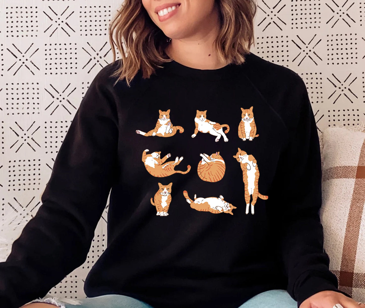 Cozy Gildan 18000 Orange Cat Sweatshirt for Women, Perfect Cat Mom Gift, Printify Choice, Cute Ginger Tabby, Crazy Cat Lady Essential