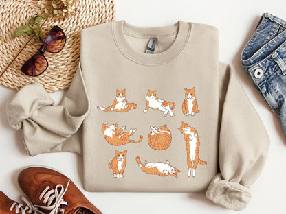 Cozy Gildan 18000 Orange Cat Sweatshirt for Women, Perfect Cat Mom Gift, Printify Choice, Cute Ginger Tabby, Crazy Cat Lady Essential