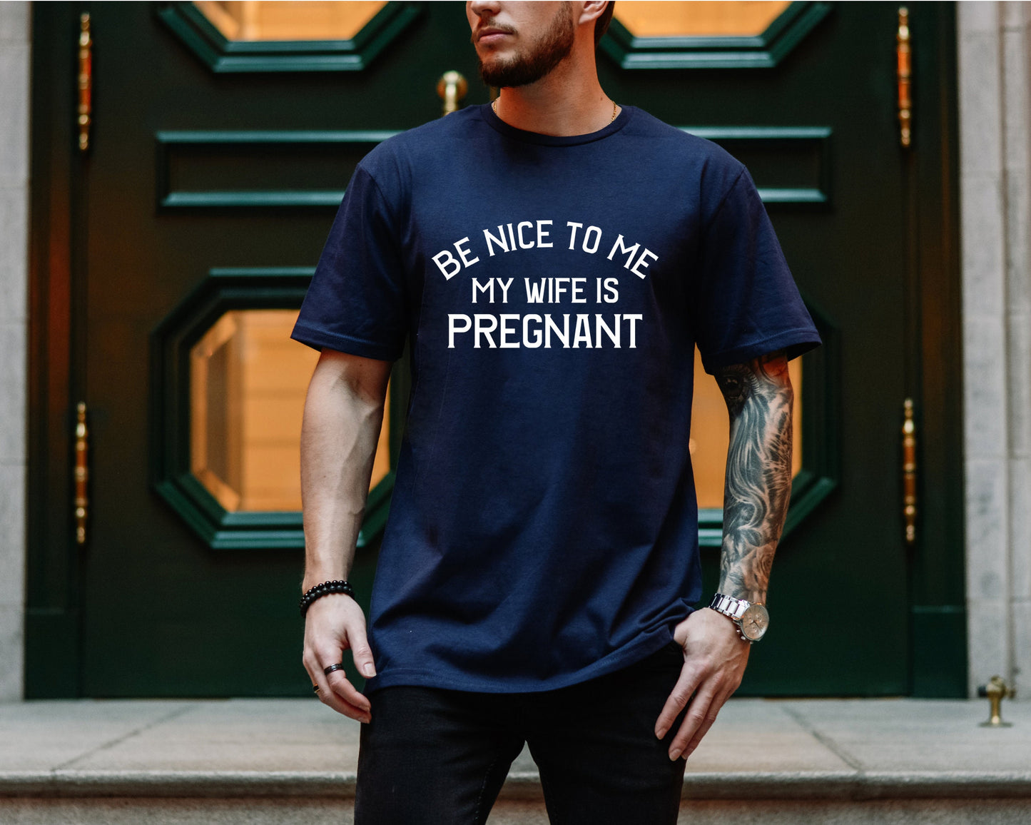 New Dad Shirt - Be Nice to Me My Wife is Pregnant, Gildan 5000 Unisex Heavy Cotton Tee, Perfect Gift for New Fathers, Printify Choice