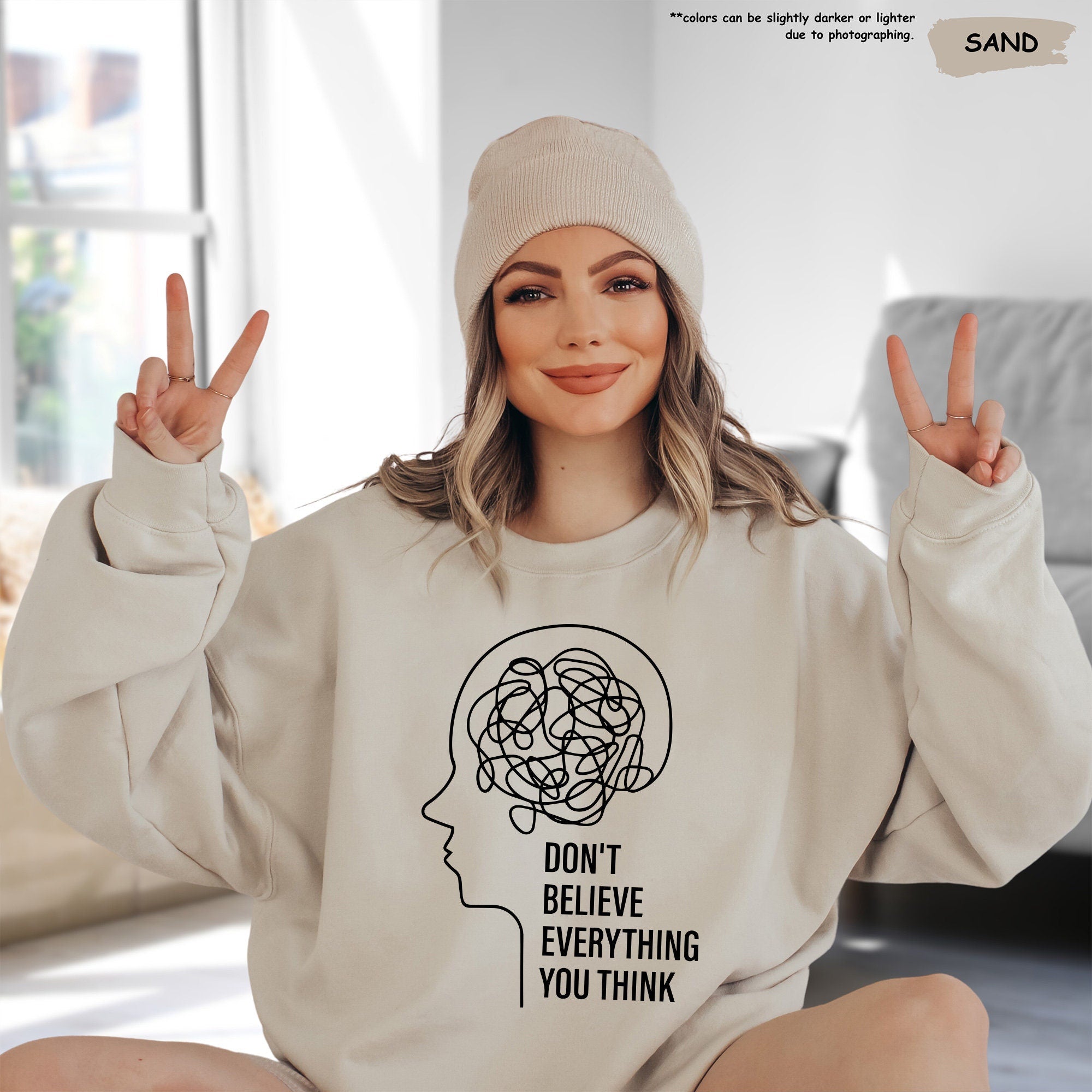 "✨ Don't Believe Everything You Think Gildan 18000 Sweatshirt ✨ Cozy Mental Health Gift for Women & Men, Printify Choice"