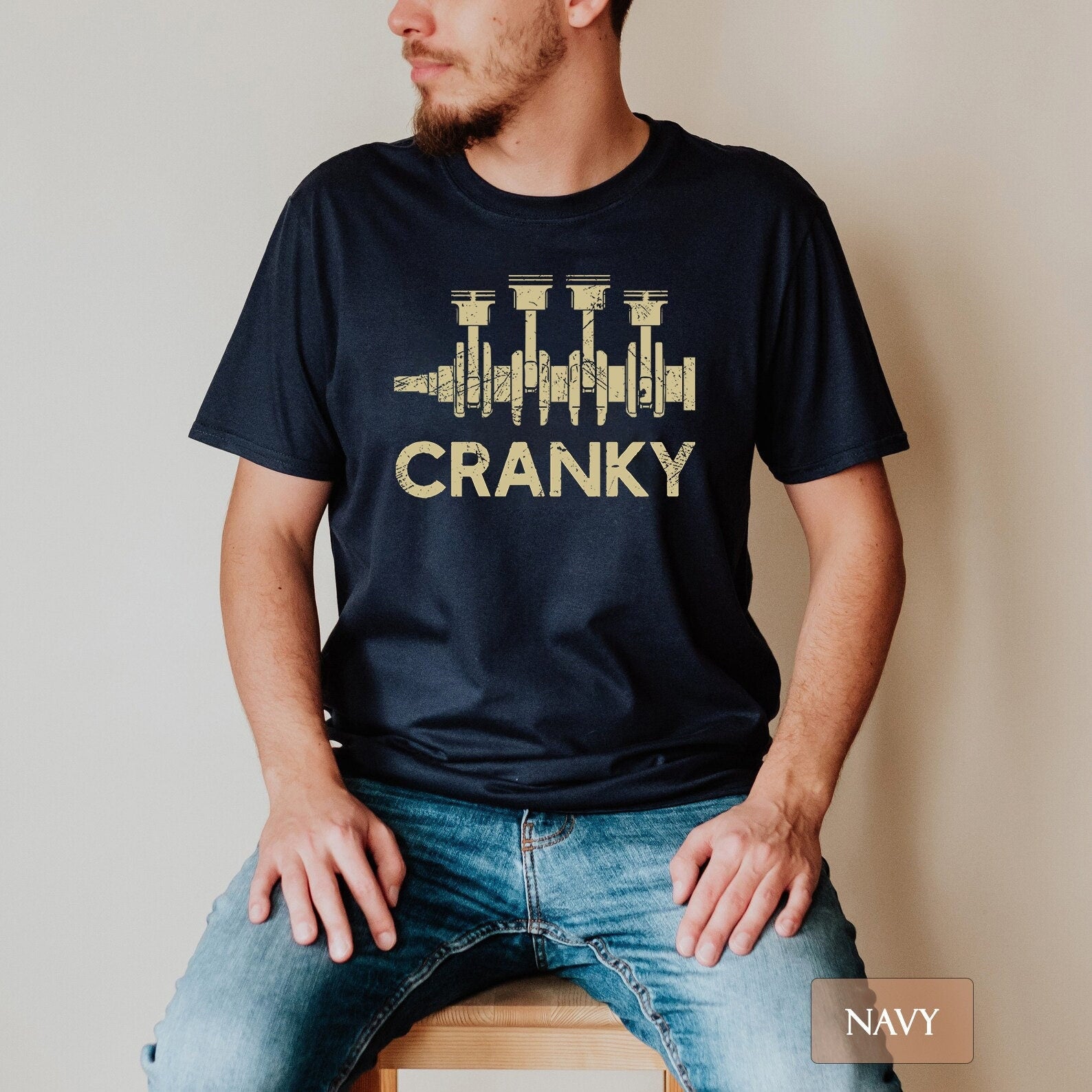 Cranky Car Engine Crankshaft T-shirt, Gildan 5000 Unisex Heavy Cotton Tee, Funny Cars Lover Gift, Father's Day Mechanics Shirt, Printify Choice