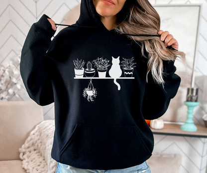 Cozy Gildan 18000 Cats & Plants Sweatshirt for Women - Perfect Gardening Gift & Plant Lover Aesthetic