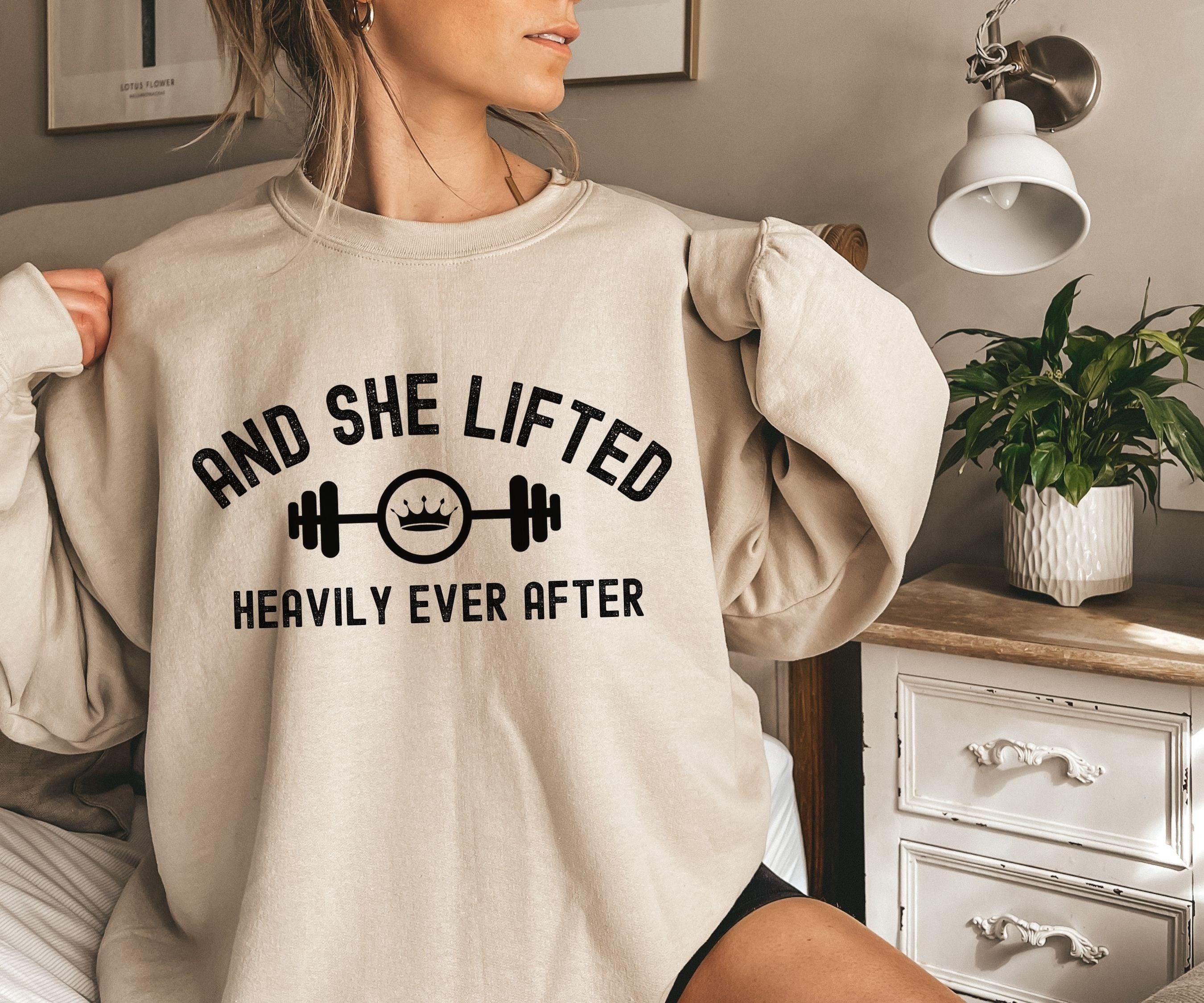And She Lifted Heavily Ever After Sweatshirt - Gildan 18000 Women's Gym Top, Cute Fitness Gift, Printify Choice, Cozy Workout Outfit