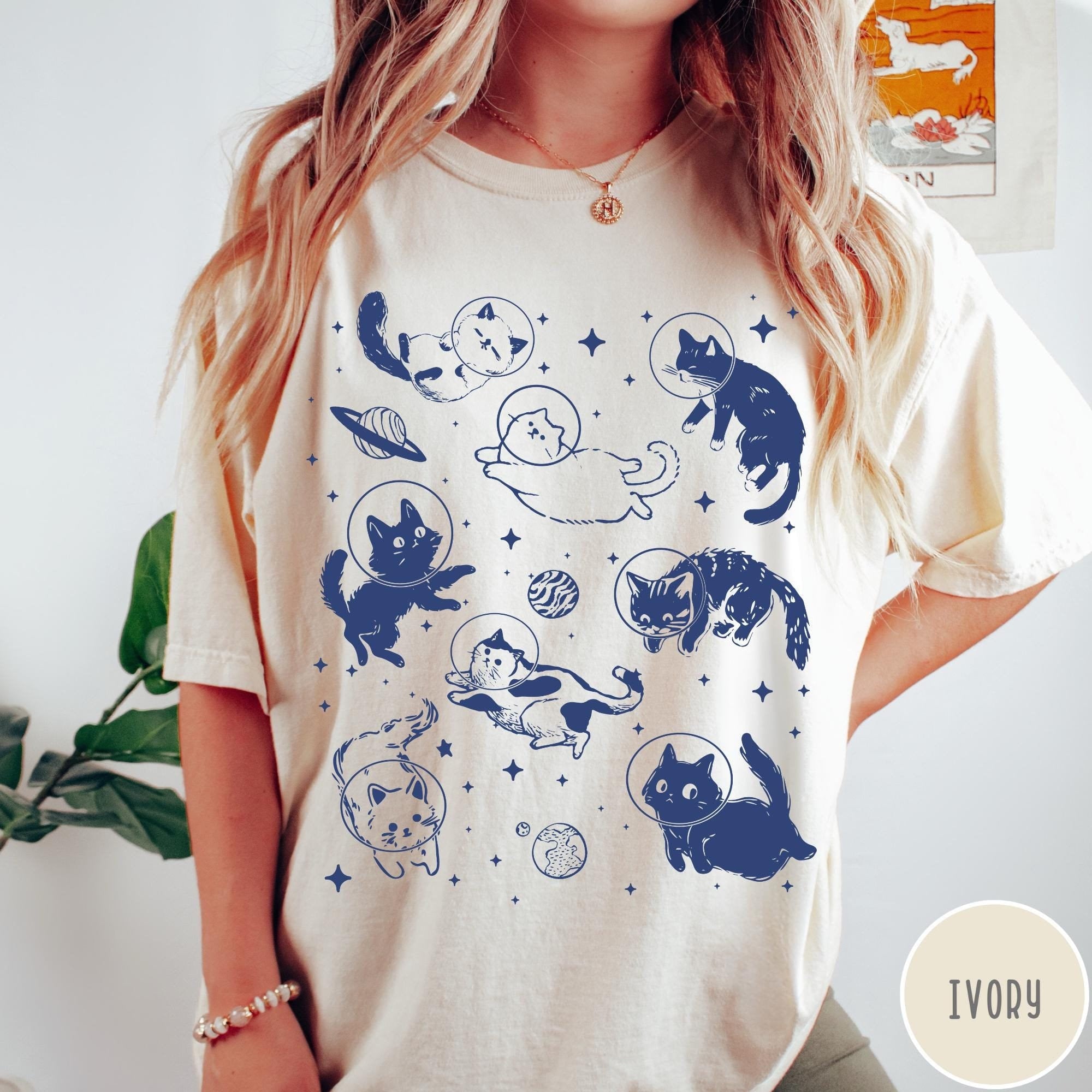 Cats in Space Comfort Colors® 1717 Shirt, Unisex Oversized Graphic Tee, Funny Cat Lover Gift, Aesthetic Vintage SwiftPOD T-shirt for Women & Men