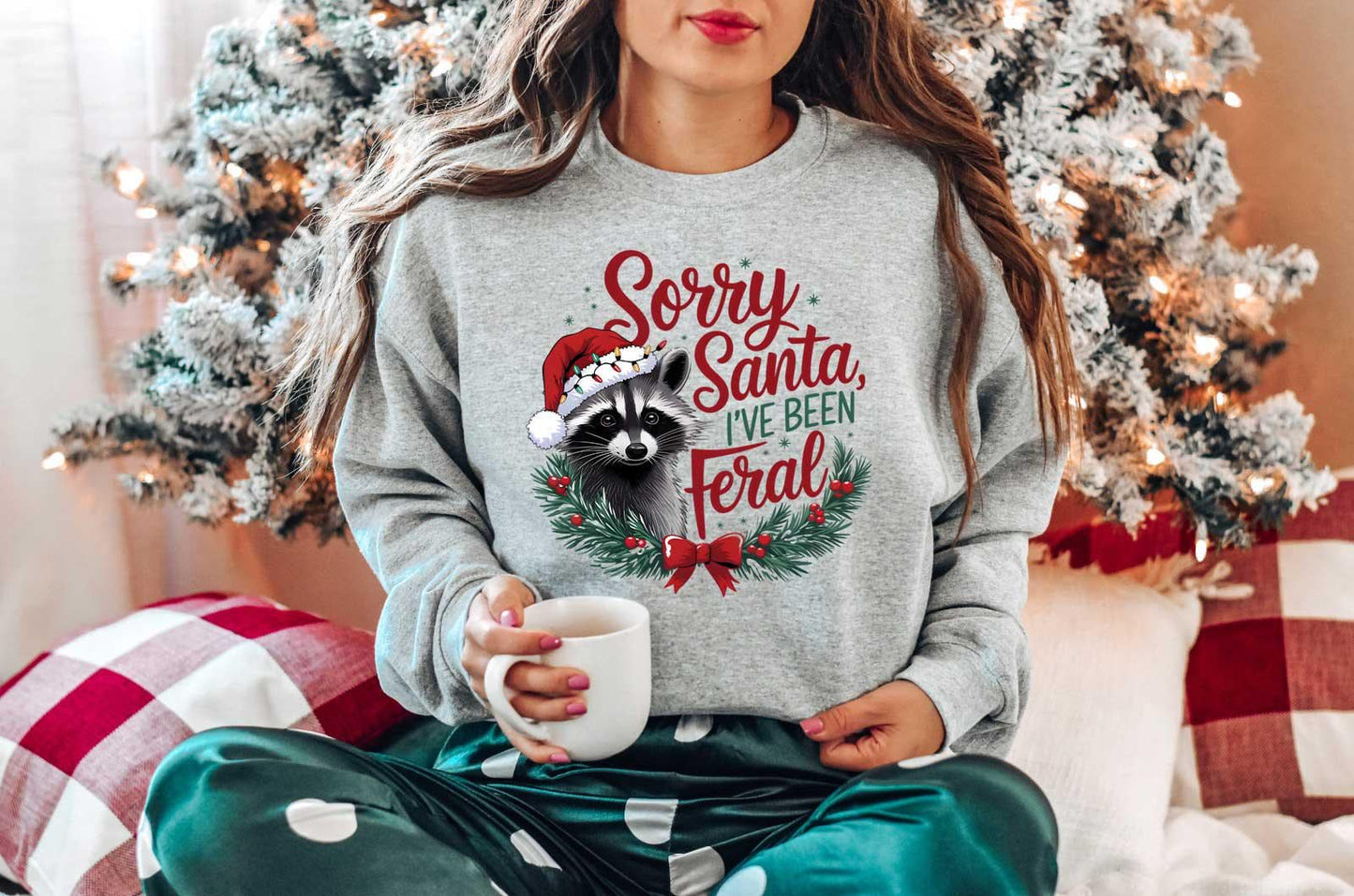 Sorry Santa I've Been Feral Sweatshirt - Gildan 18000 Unisex Christmas Shirt, Funny Raccoon Meme, Perfect Holiday Gift for Women & Men