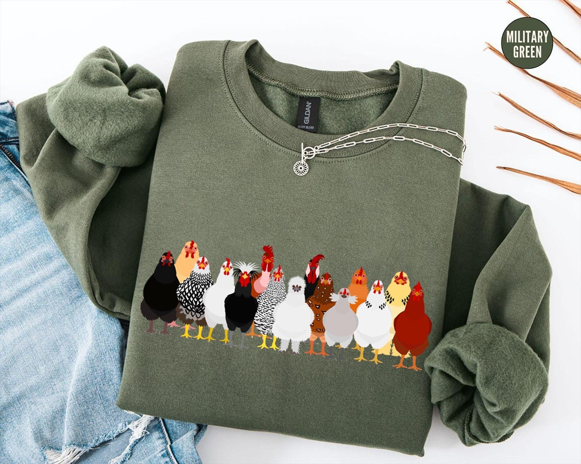 ✨Gildan 18000 Chicken Sweatshirt for Women - Perfect Mother's Day Gift, Funny Animal Farm Hoodie, Cozy Printify Choice✨
