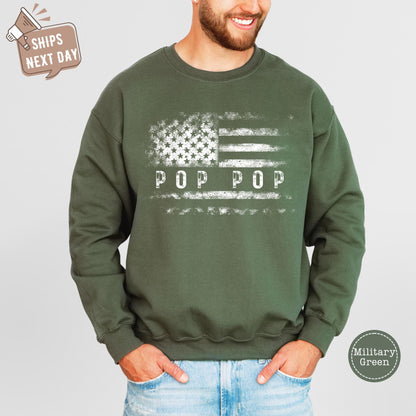 ✨Gildan 18000 Distressed Flag Pop Pop Sweatshirt - Cozy Veteran Gift for Grandpas✨