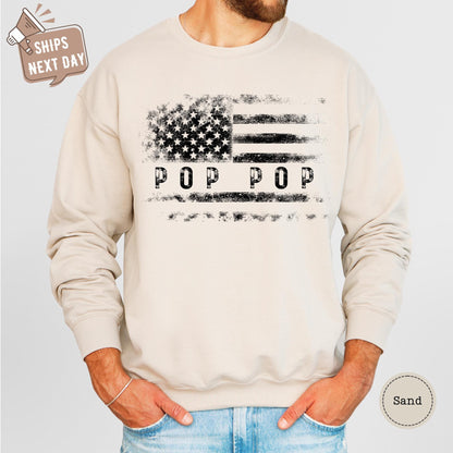 ✨Gildan 18000 Distressed Flag Pop Pop Sweatshirt - Cozy Veteran Gift for Grandpas✨