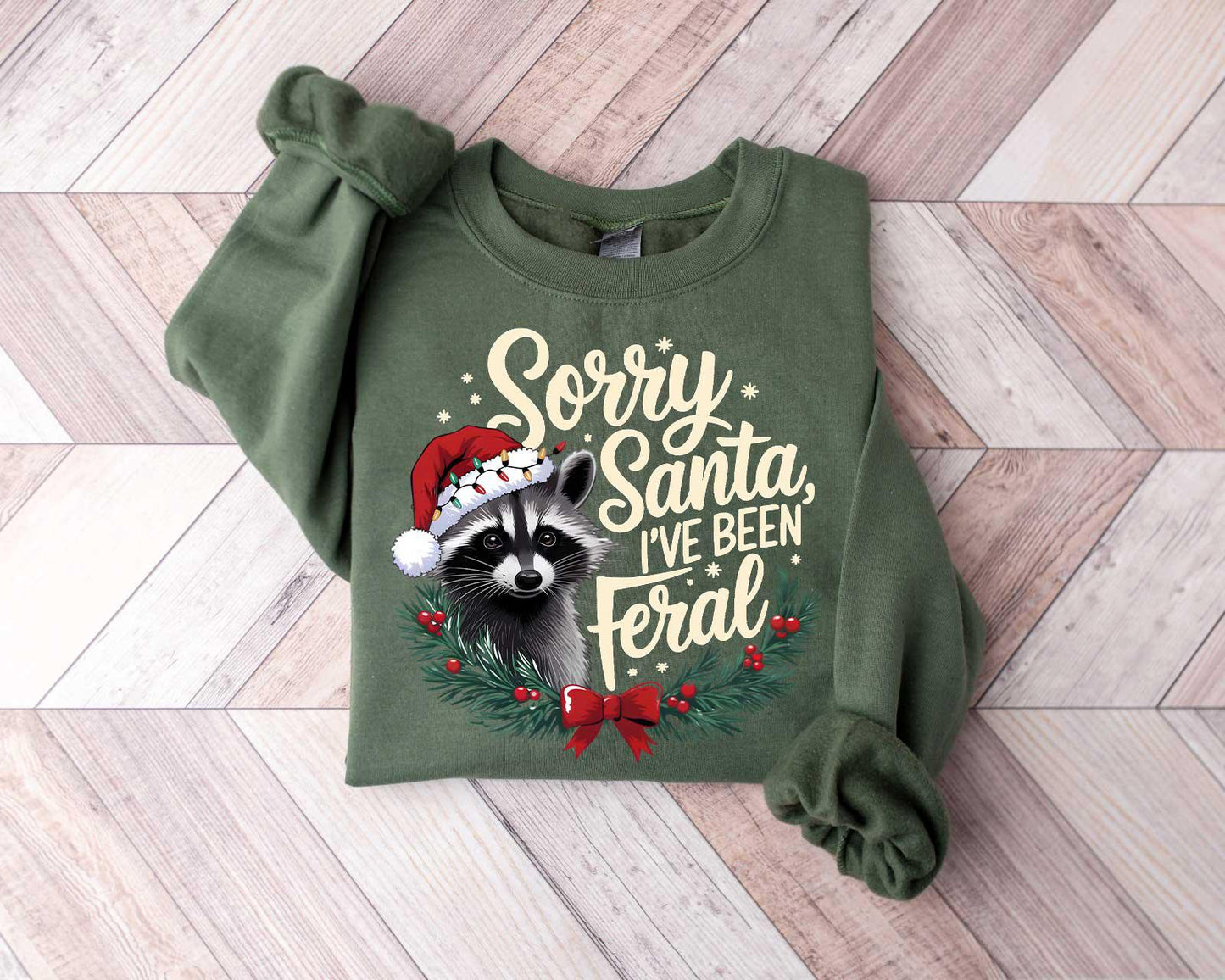 Sorry Santa I've Been Feral Sweatshirt - Gildan 18000 Unisex Christmas Shirt, Funny Raccoon Meme, Perfect Holiday Gift for Women & Men