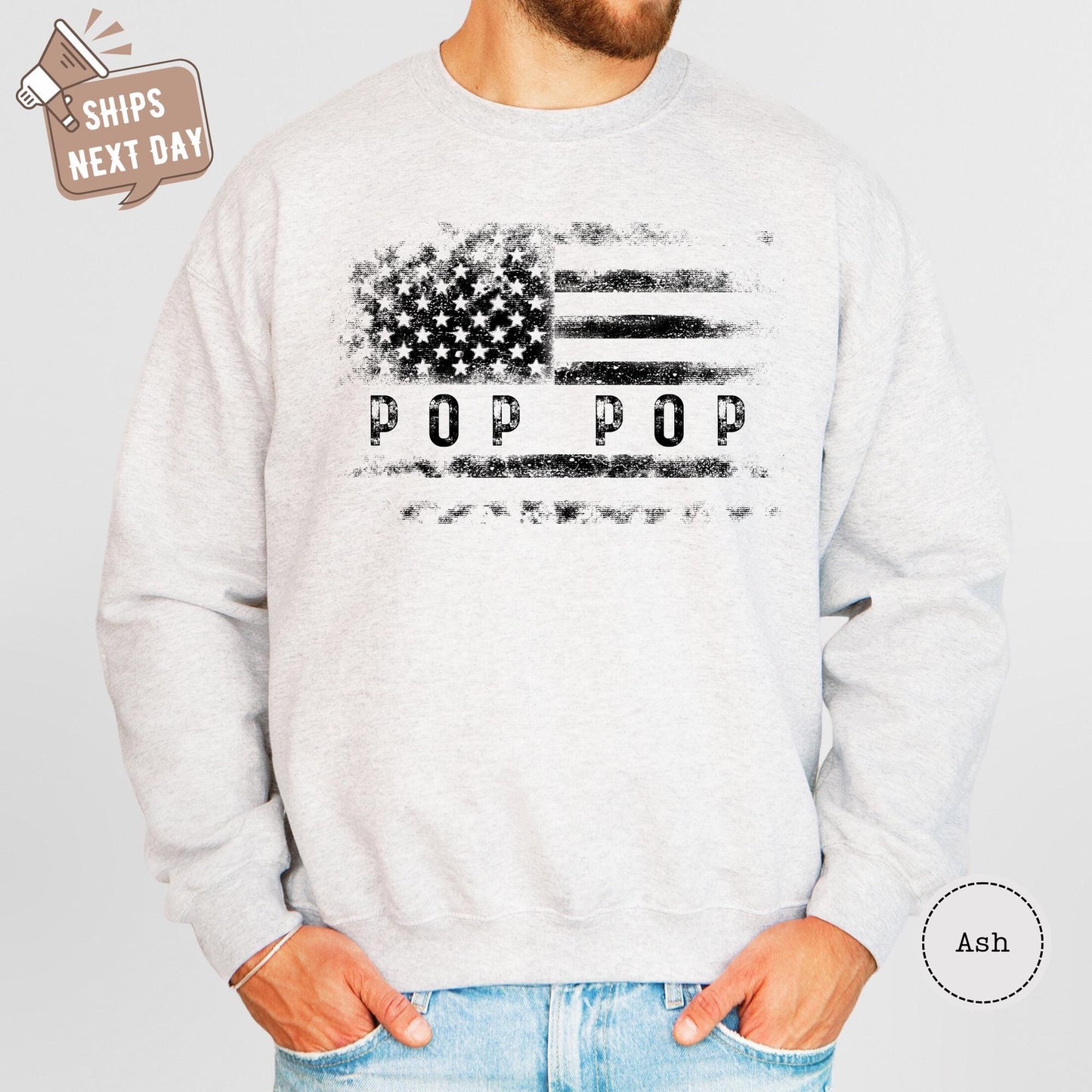 ✨Gildan 18000 Distressed Flag Pop Pop Sweatshirt - Cozy Veteran Gift for Grandpas✨