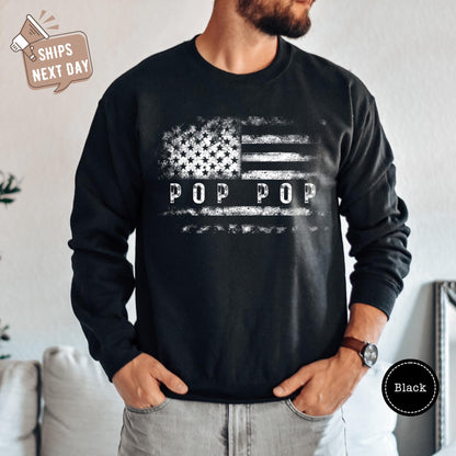 ✨Gildan 18000 Distressed Flag Pop Pop Sweatshirt - Cozy Veteran Gift for Grandpas✨