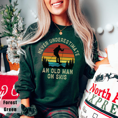 ✨Never Underestimate an Old Man on Skis Gildan 18000 Sweatshirt✨ Cozy Retro Skiing Gift, Unisex Printify Choice for Him & Her Winter Outfit