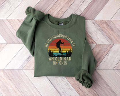 ✨Never Underestimate an Old Man on Skis Gildan 18000 Sweatshirt✨ Cozy Retro Skiing Gift, Unisex Printify Choice for Him & Her Winter Outfit
