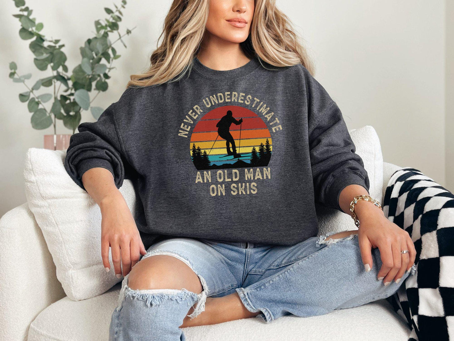 ✨Never Underestimate an Old Man on Skis Gildan 18000 Sweatshirt✨ Cozy Retro Skiing Gift, Unisex Printify Choice for Him & Her Winter Outfit