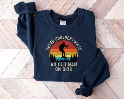✨Never Underestimate an Old Man on Skis Gildan 18000 Sweatshirt✨ Cozy Retro Skiing Gift, Unisex Printify Choice for Him & Her Winter Outfit