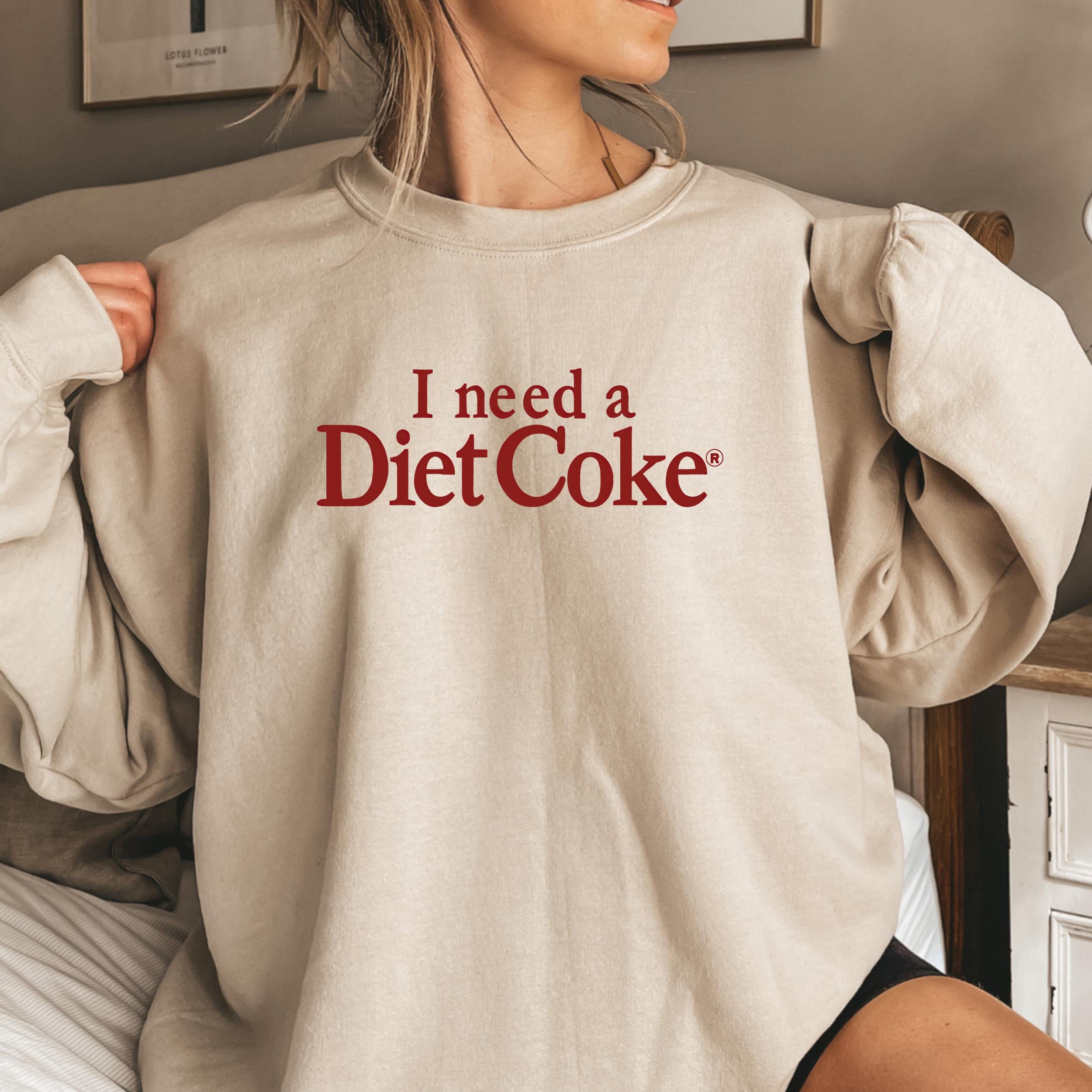 I Need A Diet Coke Sweatshirt: Funny Soda Lover Crewneck Gildan 18000 Unisex Gift, Cozy Printify Choice for Women & Men, Viral Aesthetic Outfit