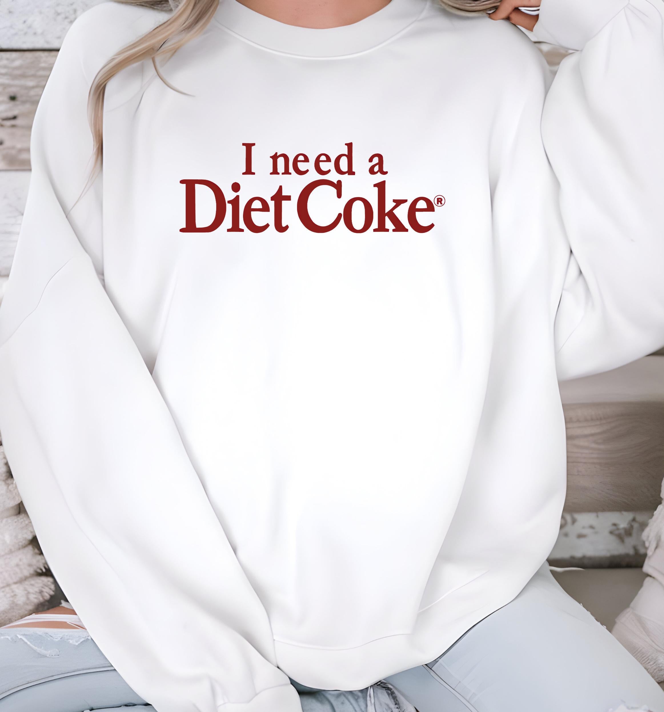 I Need A Diet Coke Sweatshirt: Funny Soda Lover Crewneck Gildan 18000 Unisex Gift, Cozy Printify Choice for Women & Men, Viral Aesthetic Outfit