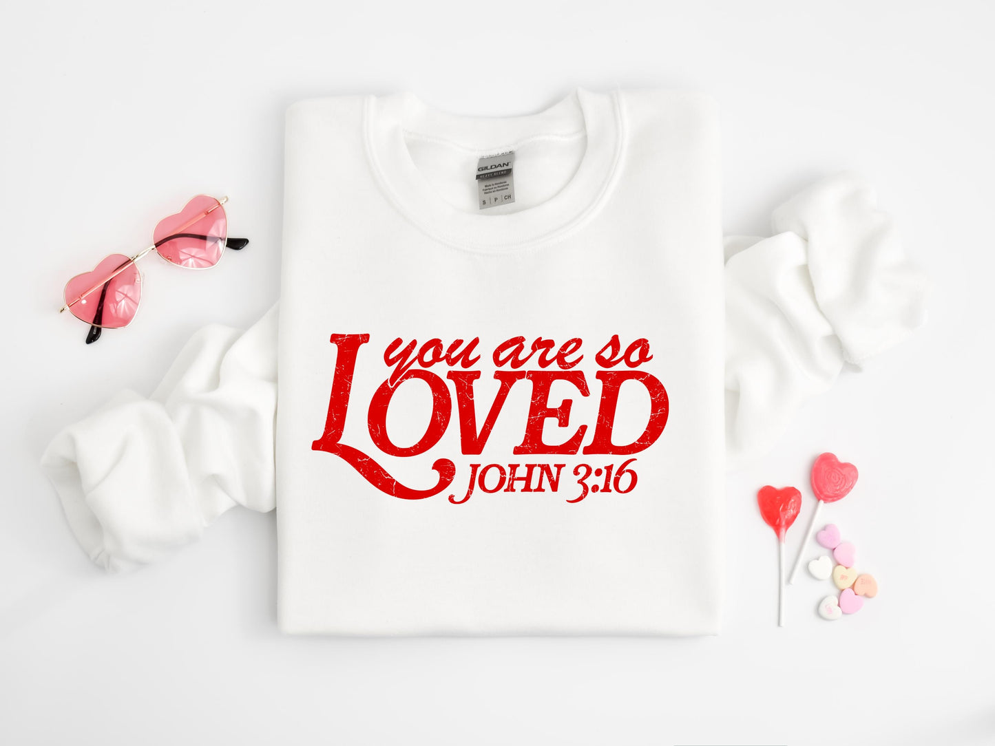 Gildan 18000 Crewneck You Are So Loved Shirt, Jesus Valentine Sweatshirt for Women, Christian Gift, Perfect Bible Verse Outfit for Valentine's Day
