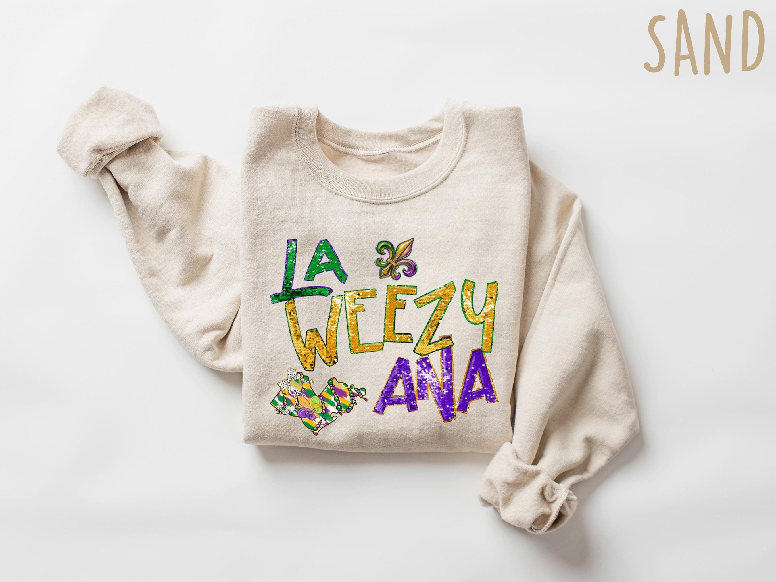 Retro La Weezy Ana Gildan 18000 Sweatshirt: Funny Mardi Gras Outfit for Women, Cozy Printify Choice, Trendy Aesthetic Gift