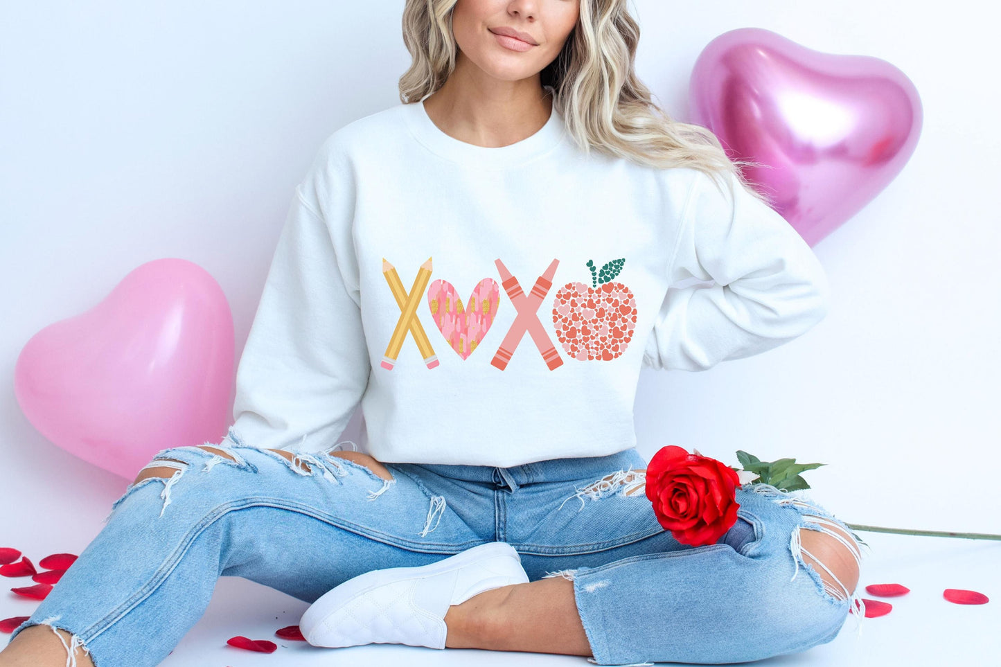 Teacher Valentines Day Sweatshirt Gildan 18000, Funny Teacher Gift, Cozy Unisex Love Shirt, Printify Choice Valentine's Outfit