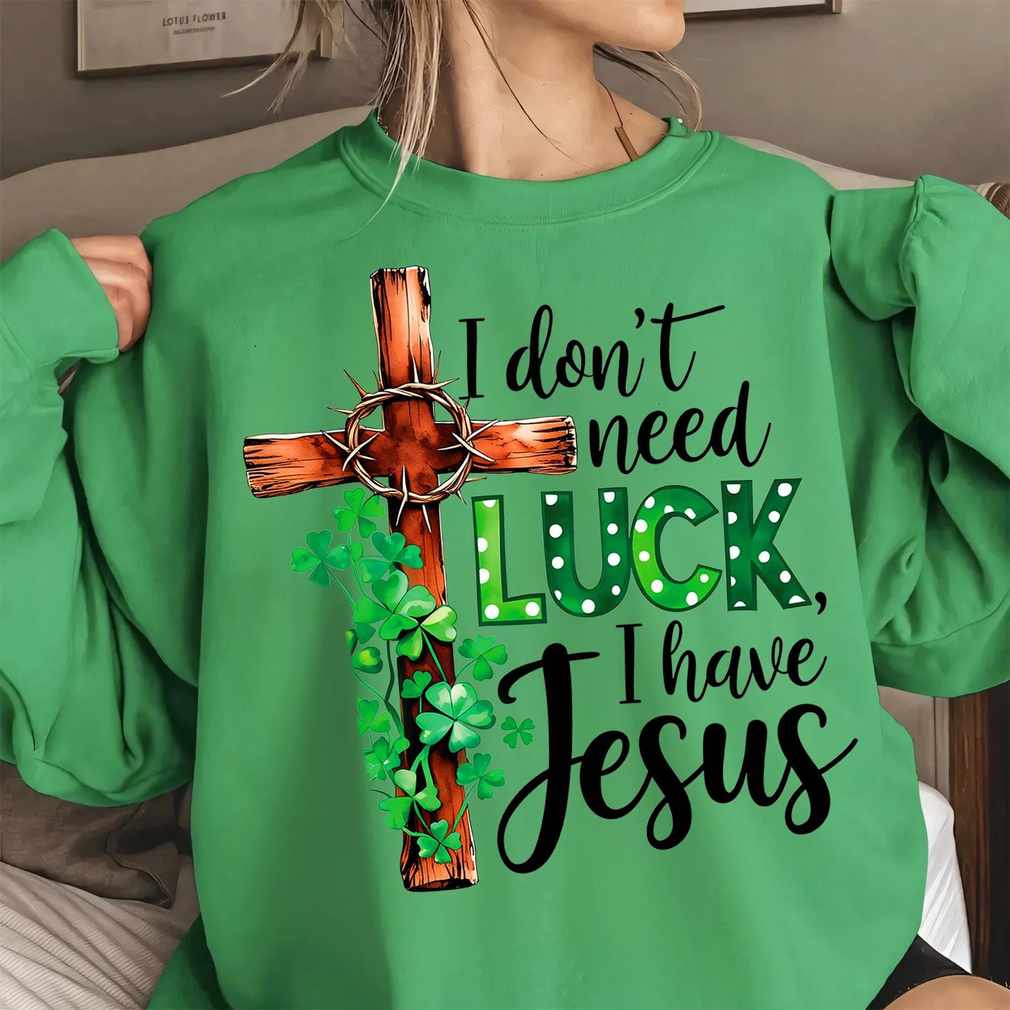 Christian St. Patrick's Day PNG Clover Cross Design Digital Download for Gildan 18000 Crewneck Sweatshirt, Aesthetic Gift, Men Women Matching Outfit