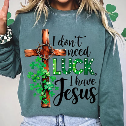 Christian St. Patrick's Day PNG Clover Cross Design Digital Download for Gildan 18000 Crewneck Sweatshirt, Aesthetic Gift, Men Women Matching Outfit