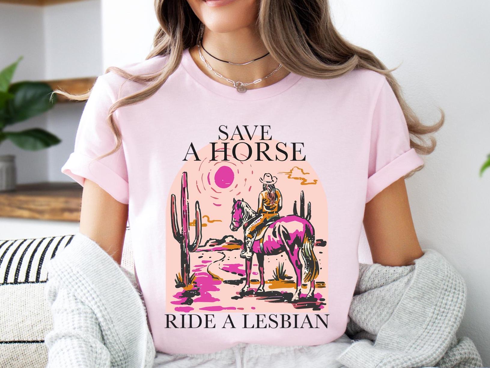 Save A Horse Ride A Lesbian Classic Tee for Women, Gildan 5000 Queer Cowgirl Shirt, Western Aesthetic Outfit, Perfect Gift for Equal Rights Advocates