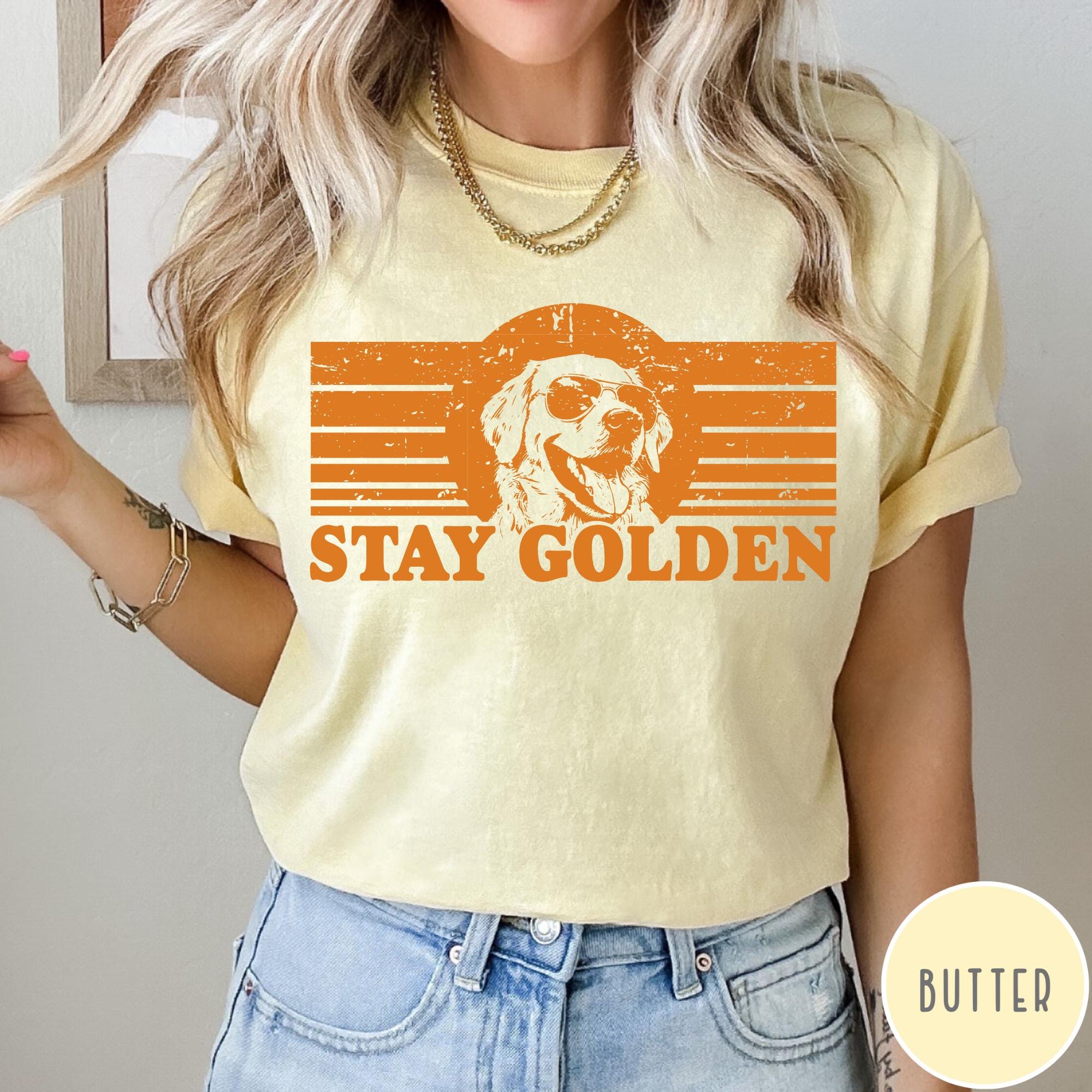 Stay Golden Comfort Colors® 1717 Unisex T-shirt, Funny Golden Retriever Gift, Retro Dog Lover Tee, SwiftPOD Graphic Shirt for Women & Men