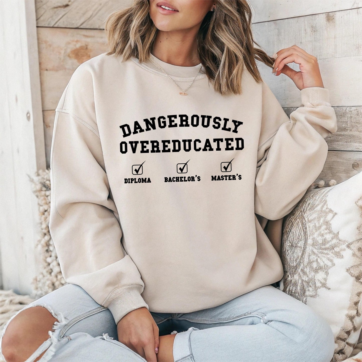 ✨Dangerously Overeducated Gildan 18000 Sweatshirt✨ Unisex Graduation Gift, Cozy Crewneck for Him & Her, Perfect for Masters Degree Achievers