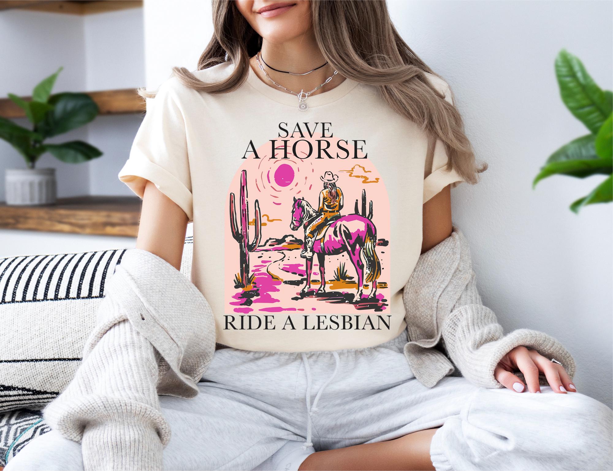 Save A Horse Ride A Lesbian Classic Tee for Women, Gildan 5000 Queer Cowgirl Shirt, Western Aesthetic Outfit, Perfect Gift for Equal Rights Advocates