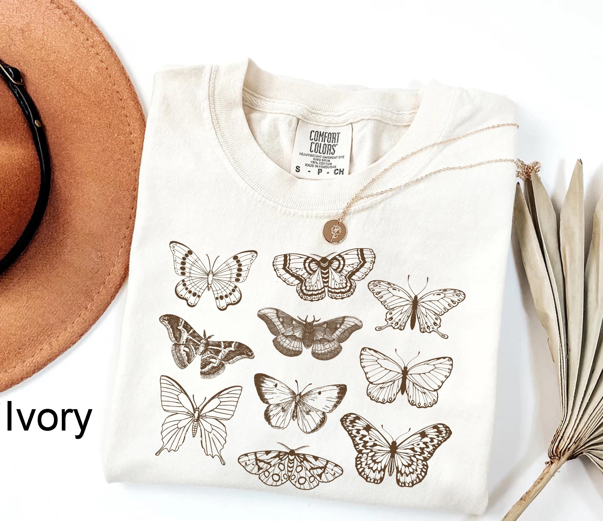 Comfort Colors® 1717 Unisex Garment-Dyed T-shirt, Vintage Butterfly & Moth Design, SwiftPOD Aesthetic Tee, Cottagecore Gift for Women & Men