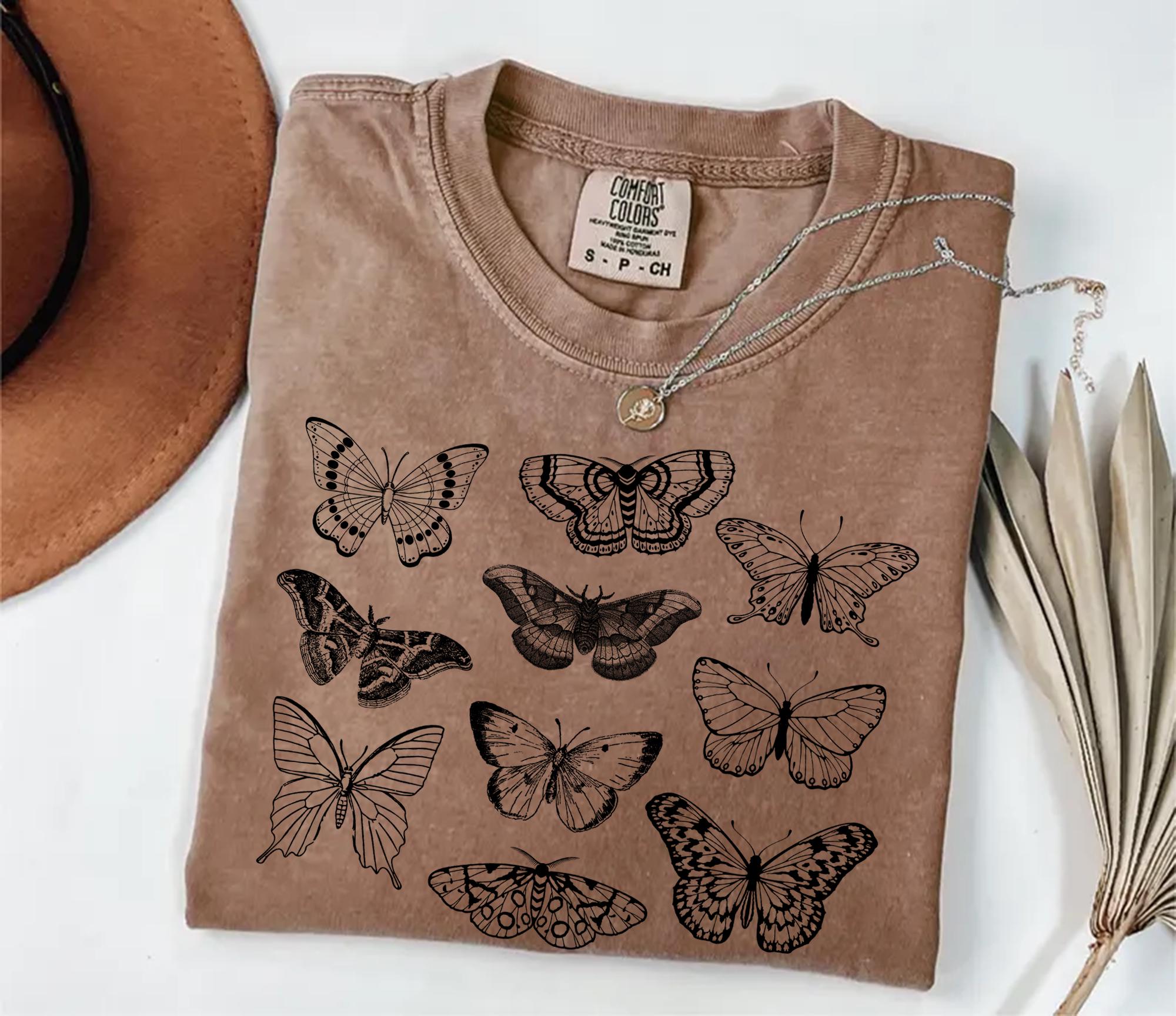 Comfort Colors® 1717 Unisex Garment-Dyed T-shirt, Vintage Butterfly & Moth Design, SwiftPOD Aesthetic Tee, Cottagecore Gift for Women & Men