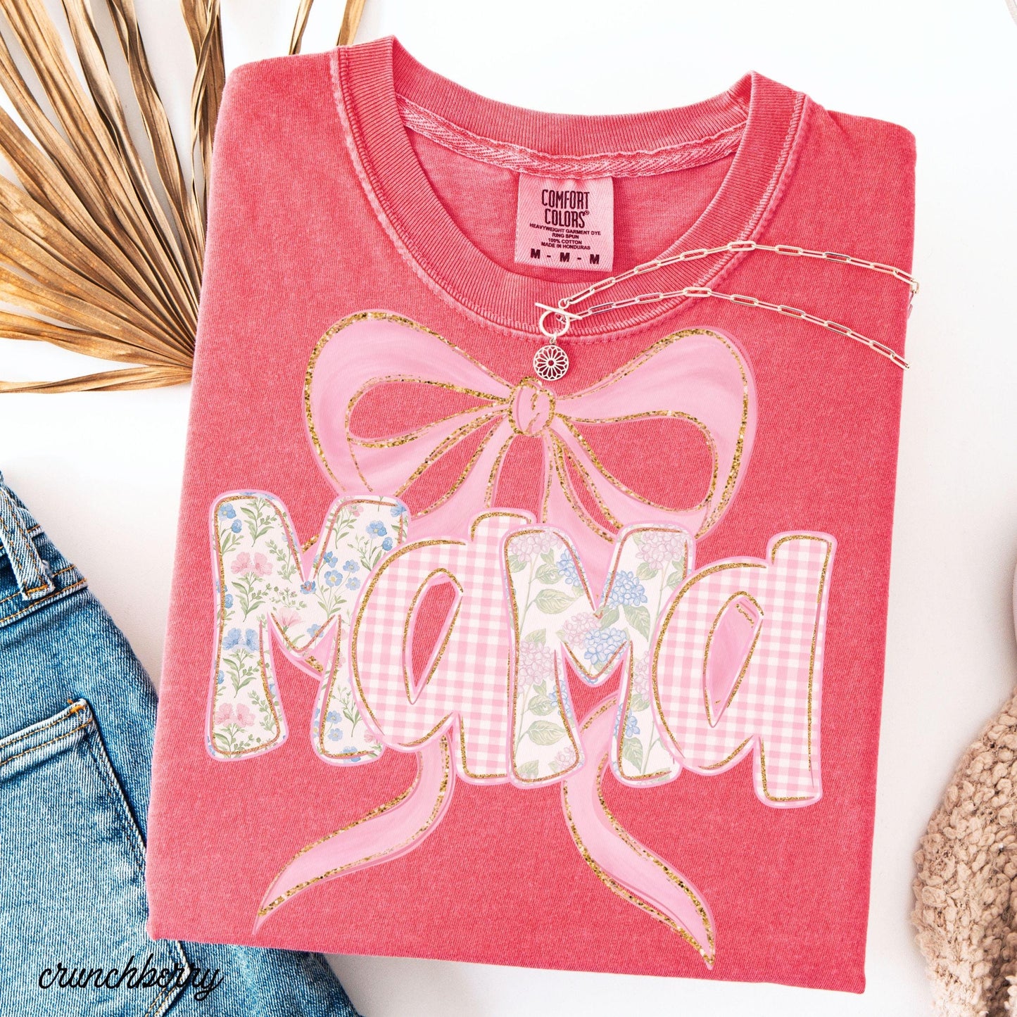 Comfort Colors® 1717 Floral Mama Shirt for Women - Unisex Garment-Dyed Spring Tee, Trendy Pregnancy Reveal Gift by SwiftPOD