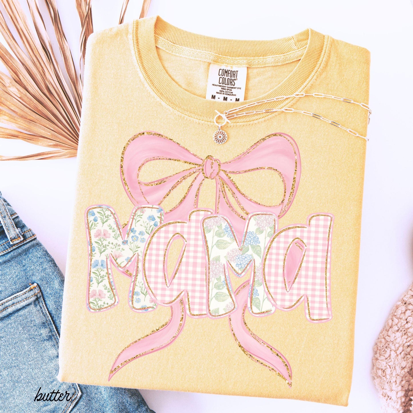 Comfort Colors® 1717 Floral Mama Shirt for Women - Unisex Garment-Dyed Spring Tee, Trendy Pregnancy Reveal Gift by SwiftPOD