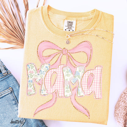 Comfort Colors® 1717 Floral Mama Shirt for Women - Unisex Garment-Dyed Spring Tee, Trendy Pregnancy Reveal Gift by SwiftPOD