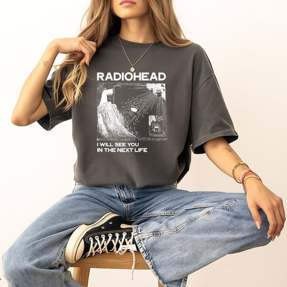 Gildan 5000 Indie Rock Tour Style Unisex Heavy Cotton Tee, Retro Band Aesthetic, Black Radiohead Fan Shirt, Printify Choice, Perfect Gift for Music...