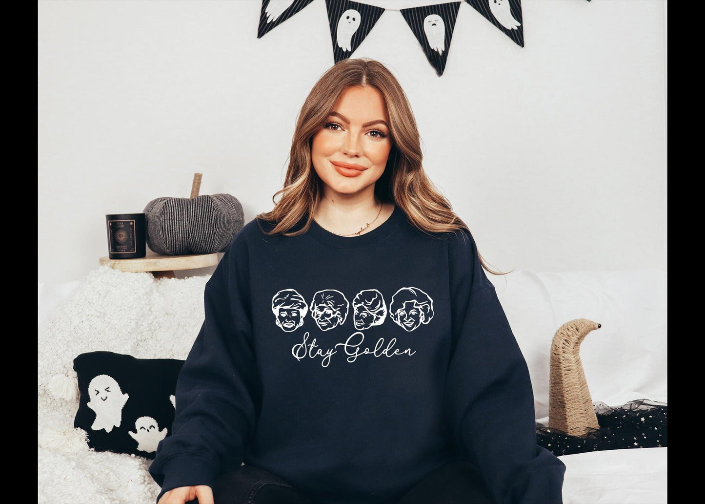 Stay Golden Sweatshirt for Women, Gildan 18000 Crewneck, Cozy 80's TV Fan Gift, Printify Choice, Cute Golden Girls Aesthetic Outfit