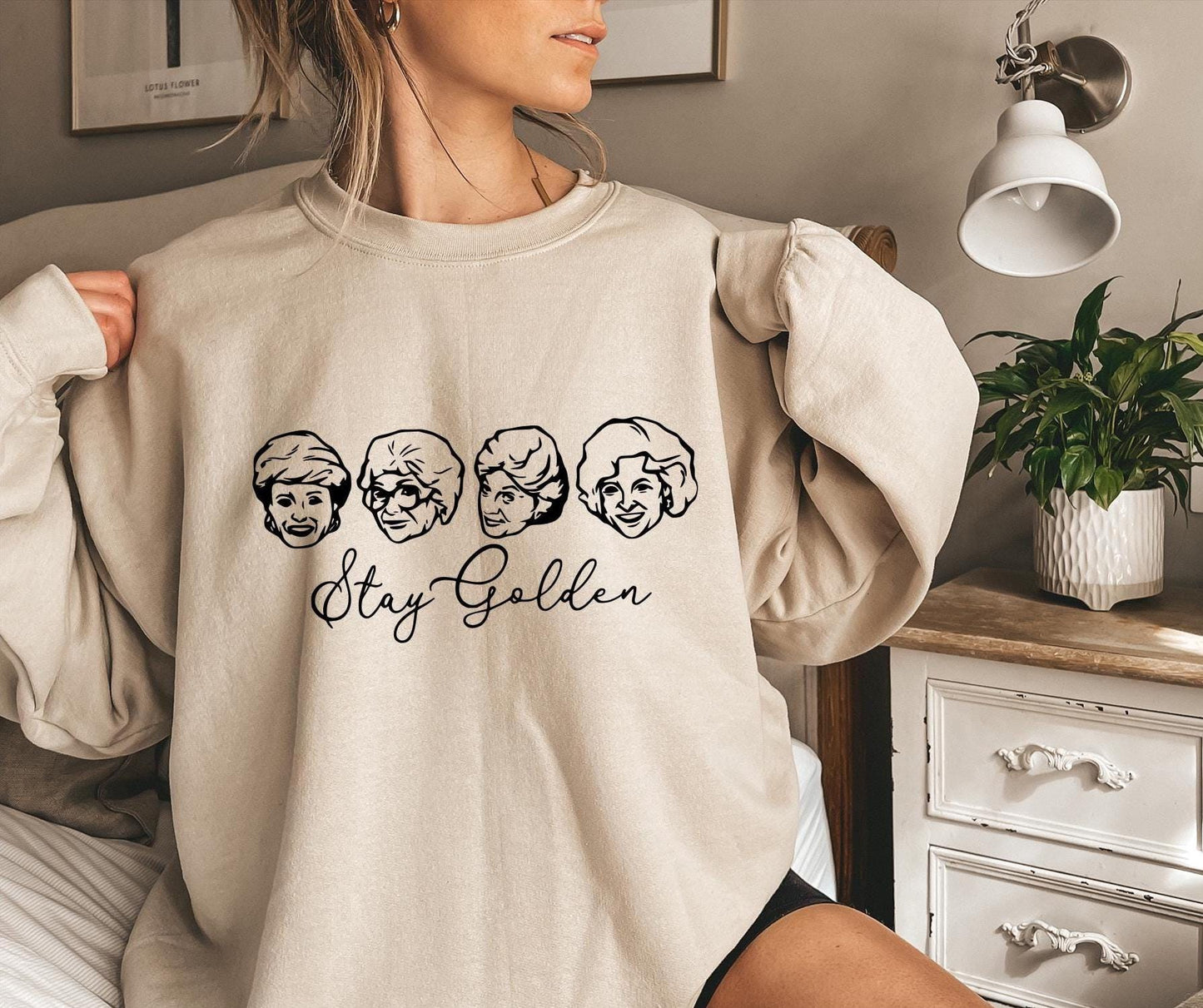 Stay Golden Sweatshirt for Women, Gildan 18000 Crewneck, Cozy 80's TV Fan Gift, Printify Choice, Cute Golden Girls Aesthetic Outfit