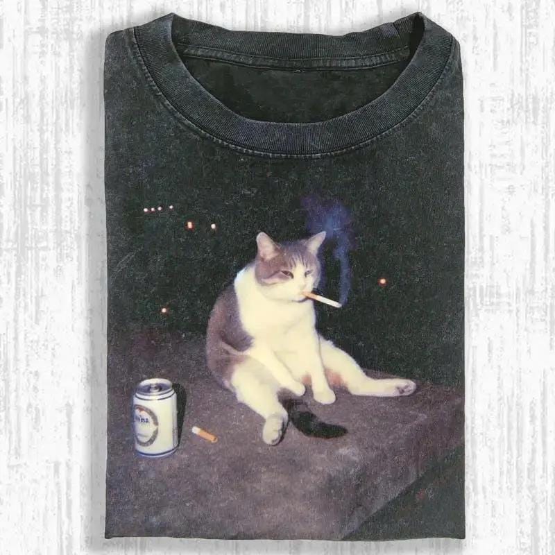 Comfort Colors® 1717 Unisex Graphic Tee by SwiftPOD - Cat Smoke Meme Shirt, Soft Cotton Streetwear for Men & Women, Perfect Gift & Viral Outfit
