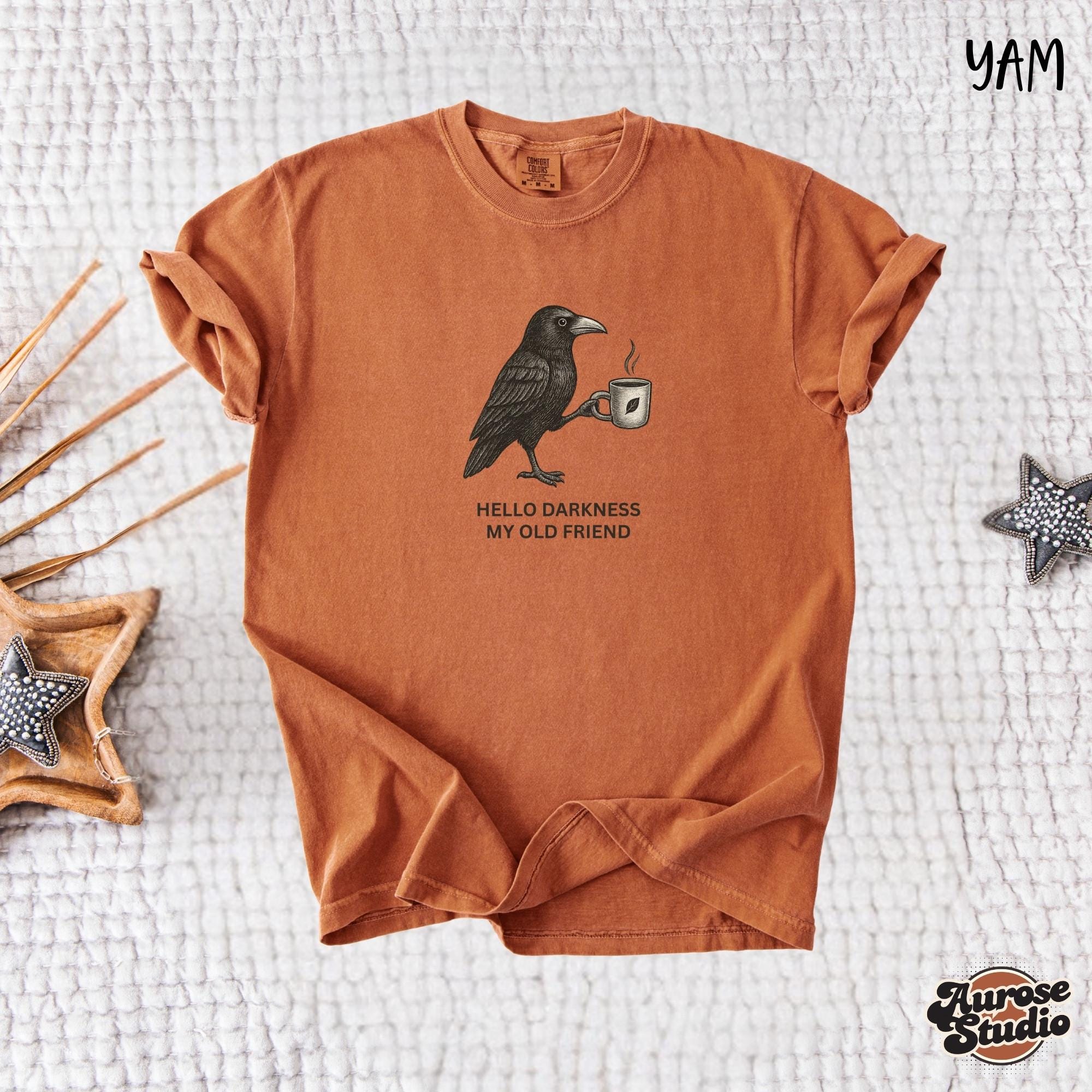 Comfort Colors® 1717 Unisex Raven Crow Coffee Shirt, Halloween Aesthetic Gift, SwiftPOD Garment-Dyed T-shirt for Men & Women, Cozy Fall Outfit