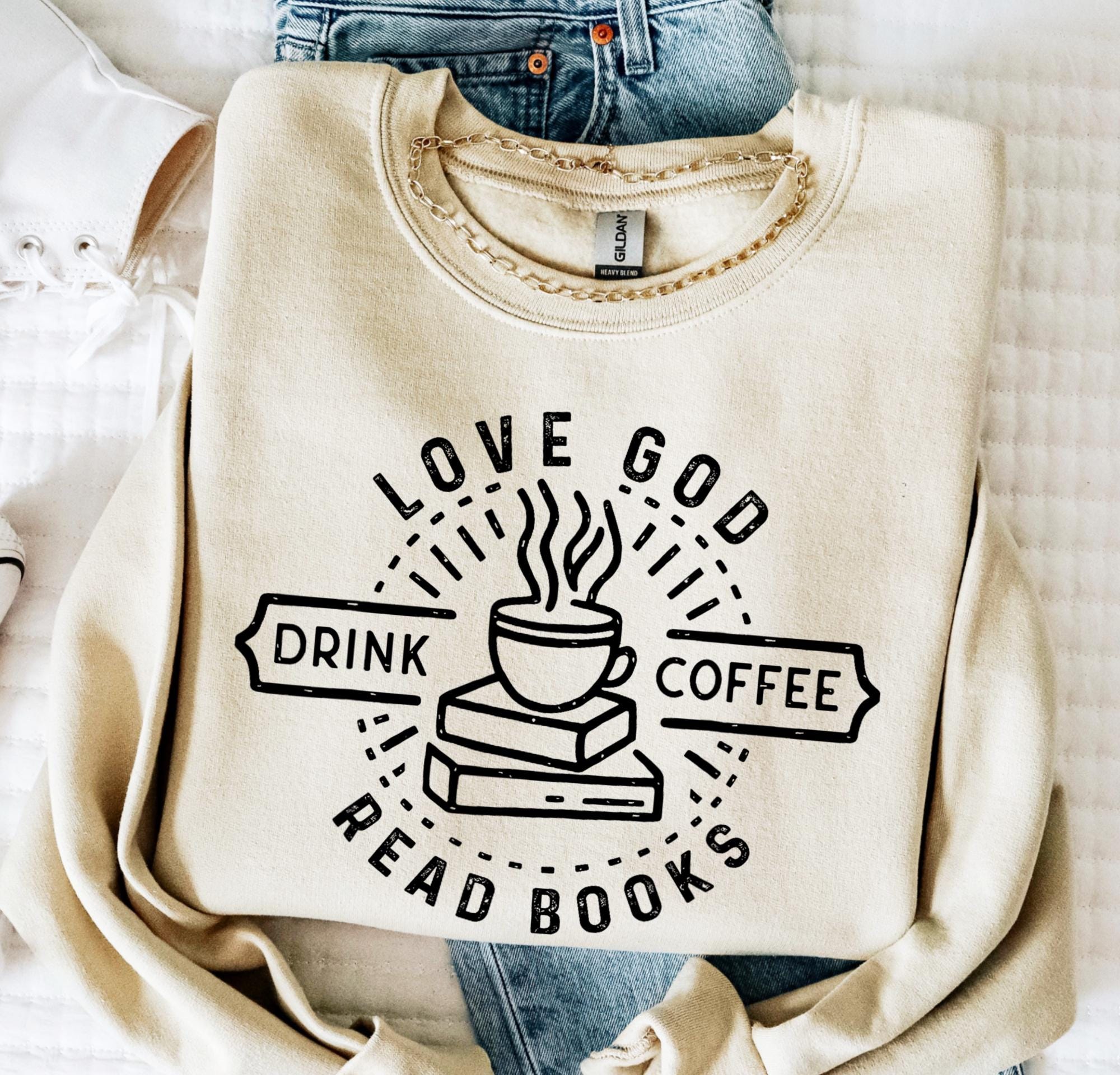 Vintage Christian Sweatshirt for Book Lovers - Gildan 18000 Cozy Unisex Crewneck, Perfect Gift for Coffee Drinkers and Readers