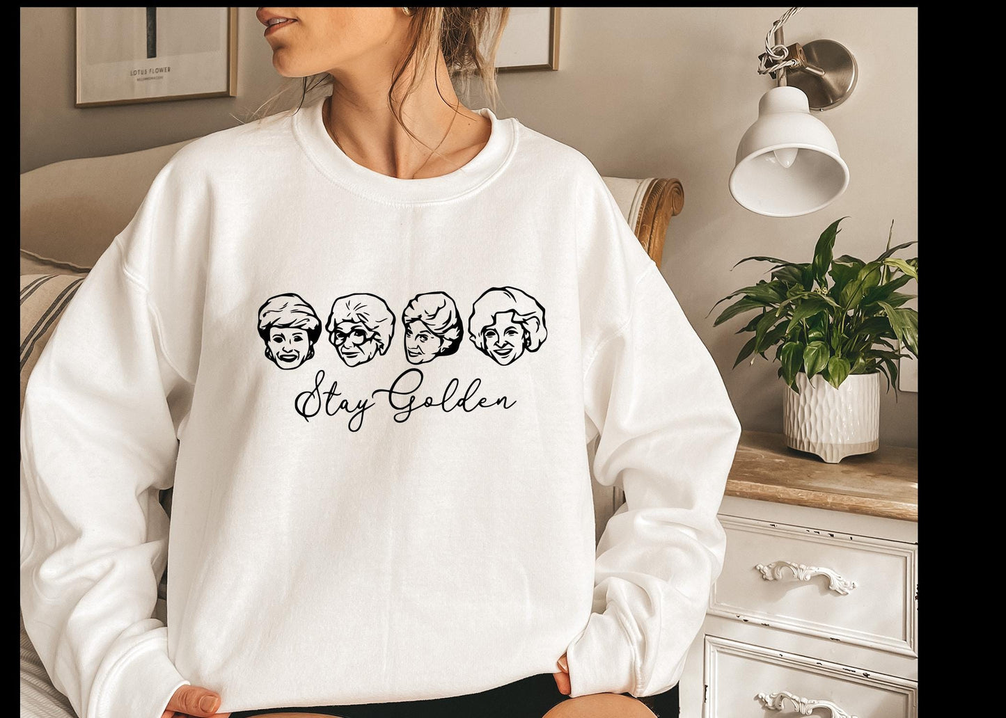 Stay Golden Sweatshirt for Women, Gildan 18000 Crewneck, Cozy 80's TV Fan Gift, Printify Choice, Cute Golden Girls Aesthetic Outfit