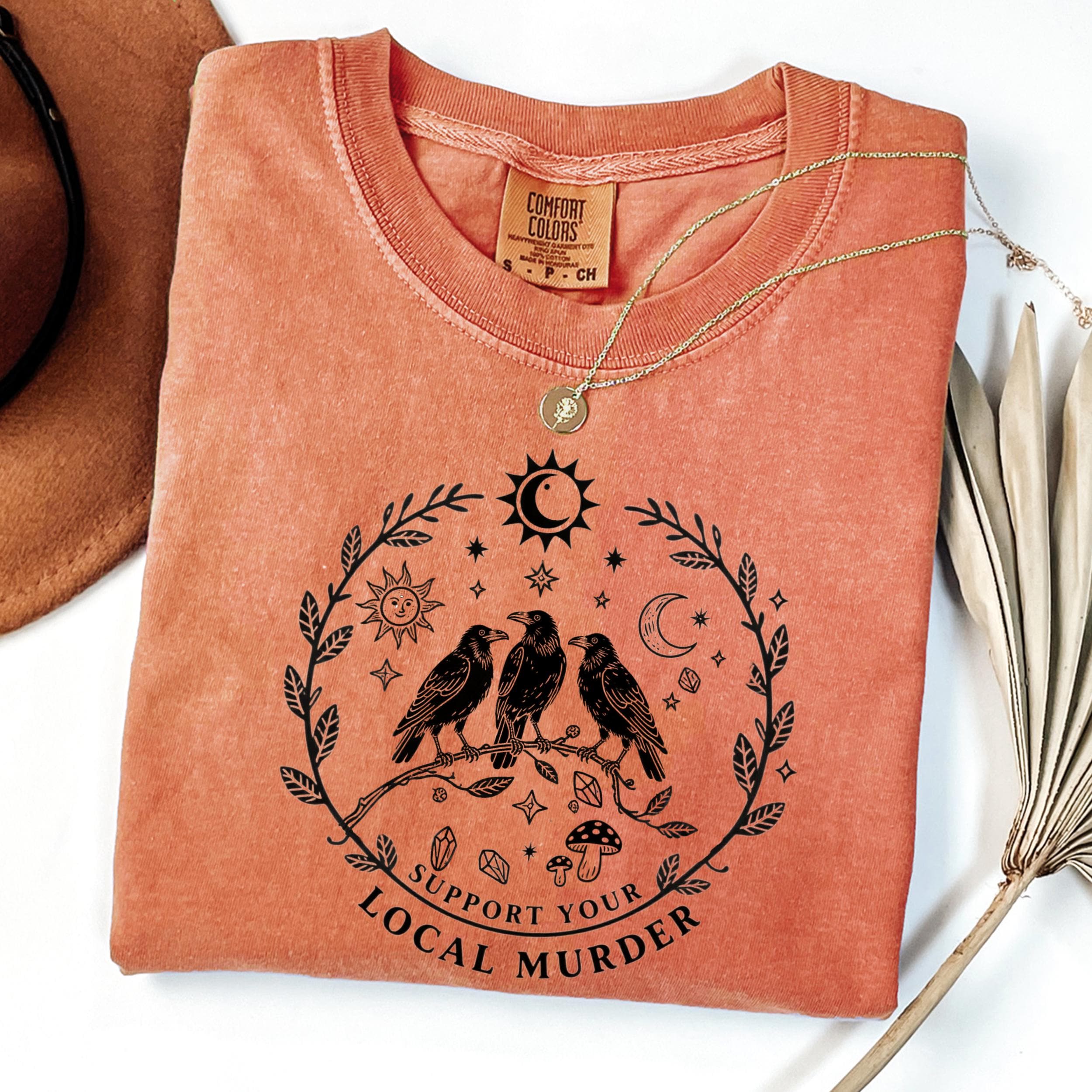 Comfort Colors® 1717 Unisex Garment-Dyed T-shirt: Funny Crow Shirt, Goblincore Aesthetic, Perfect Gift for Nature Lovers & Lunar Phase Fans