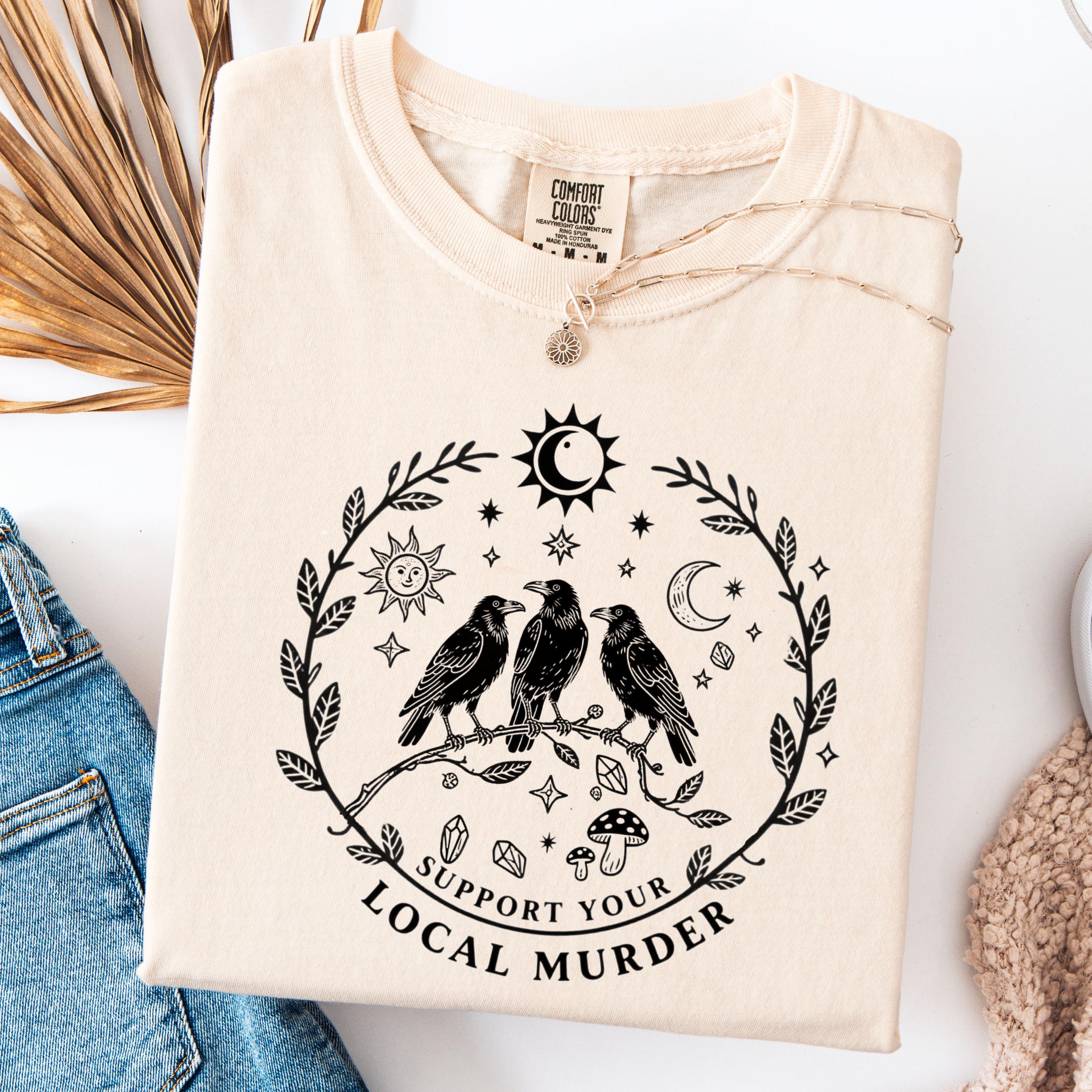 Comfort Colors® 1717 Unisex Garment-Dyed T-shirt: Funny Crow Shirt, Goblincore Aesthetic, Perfect Gift for Nature Lovers & Lunar Phase Fans